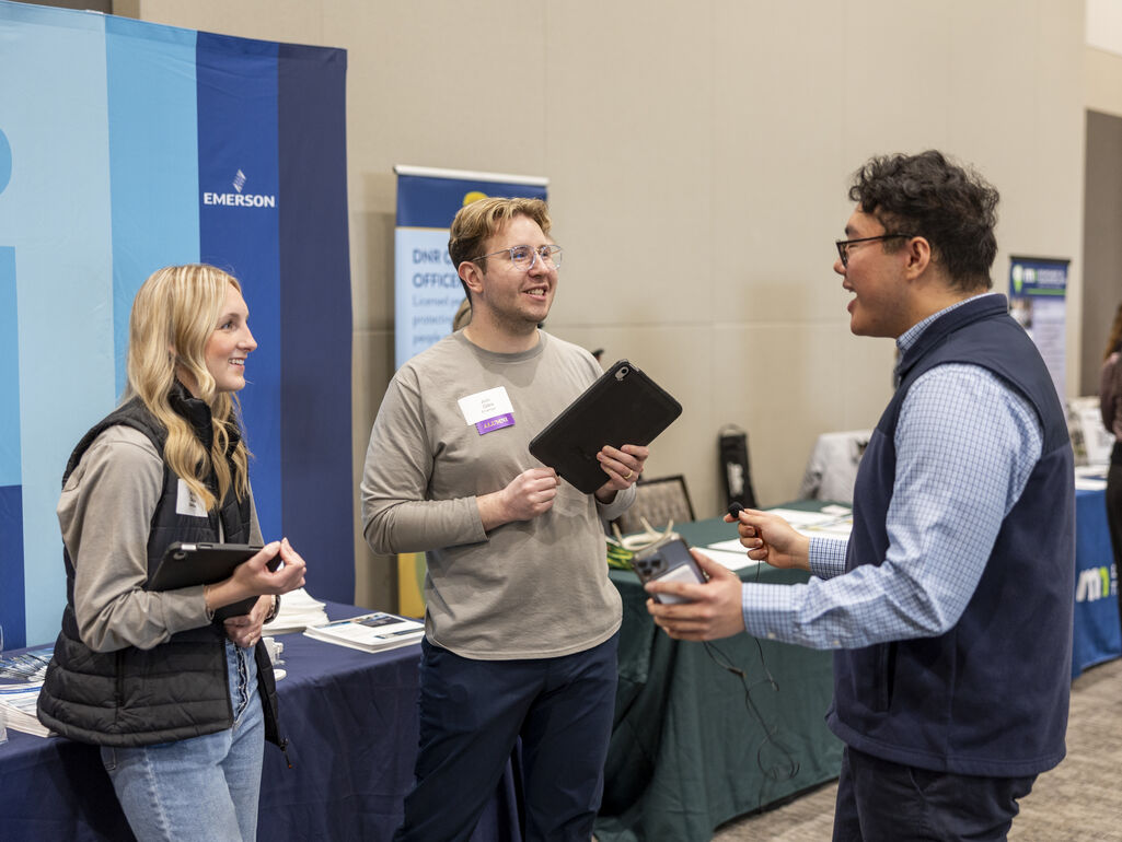 Students and recruiters at a job fair.