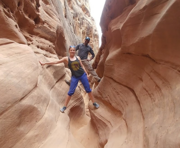 TripOutside founders balancing between a canyon of rocks