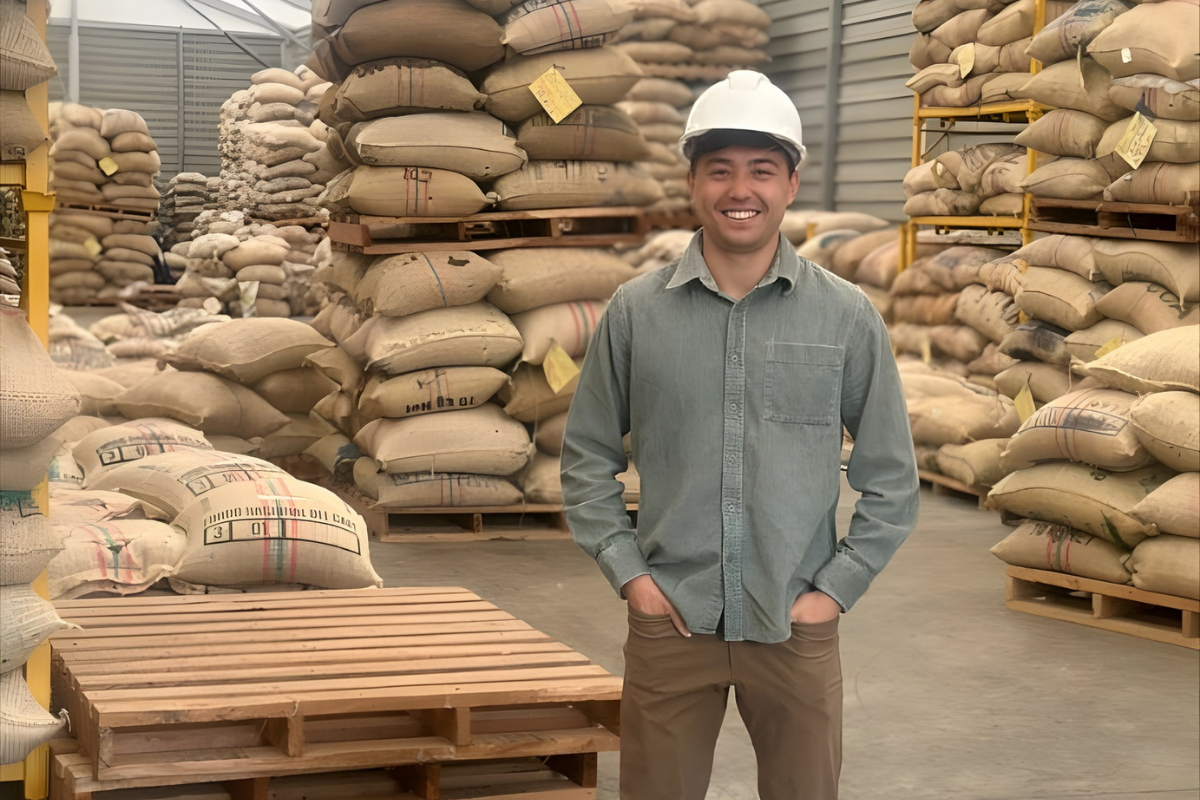 Male MBA student in a coffee warehouse
