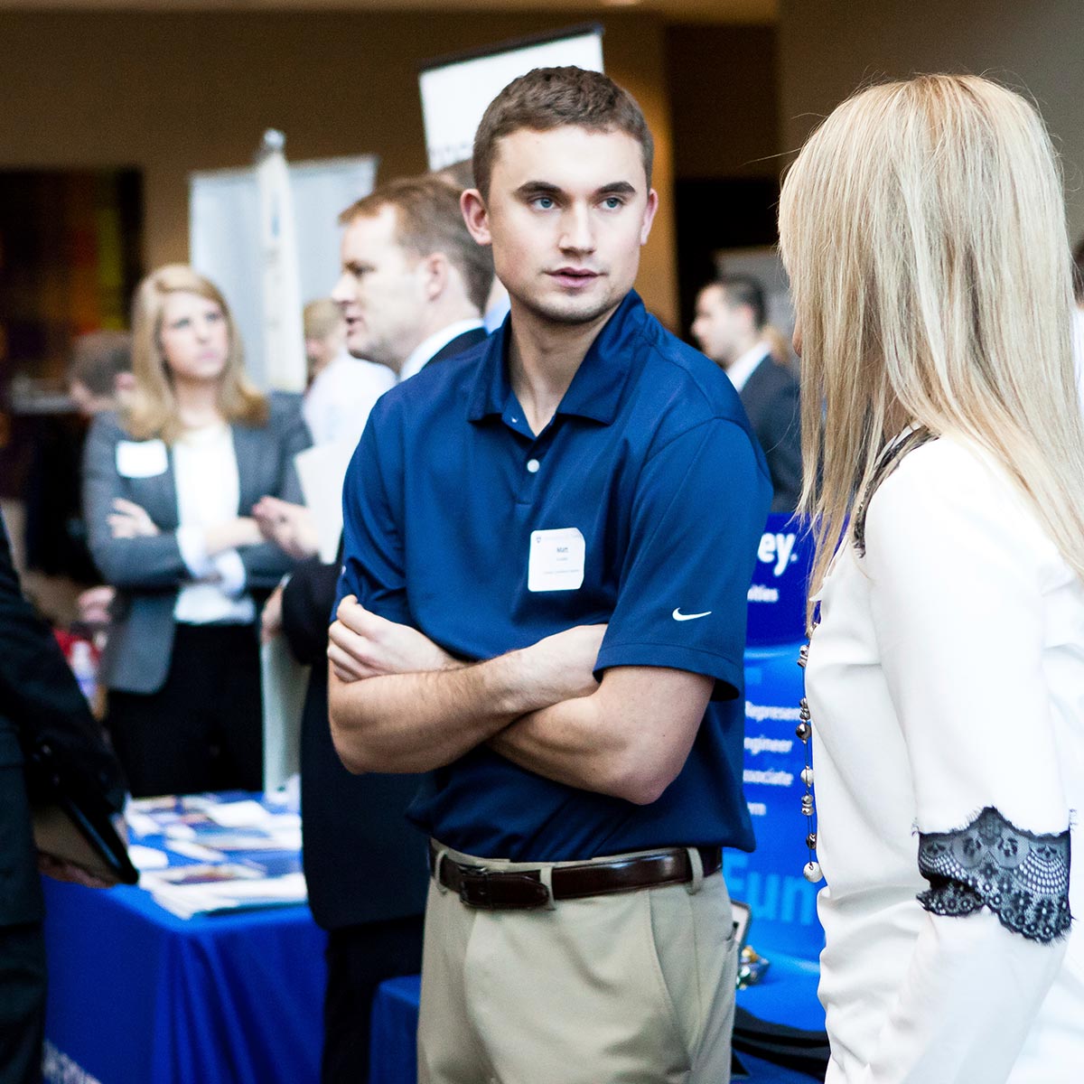 Students engage with employers at an Opus College of Business Career Opportunity Fair. 