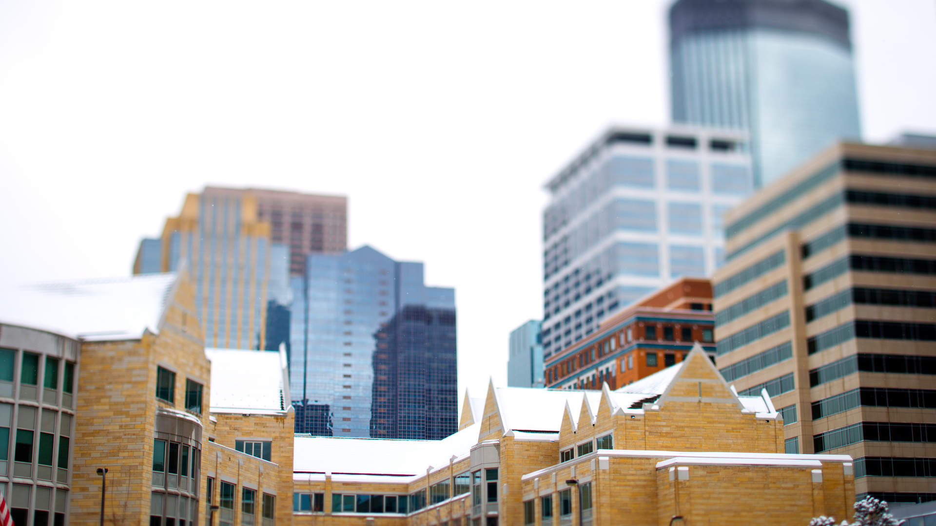 Opus College of Business building in downtown Minneapolis in winter