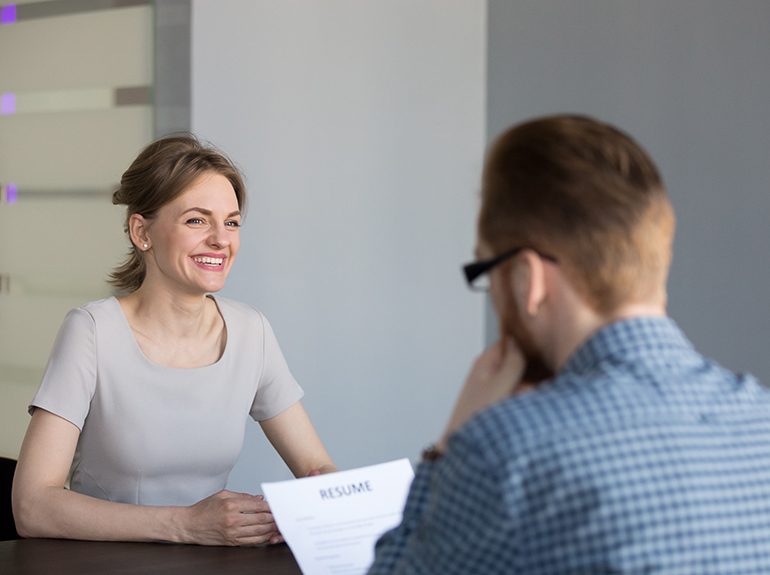 A woman being interviewed.