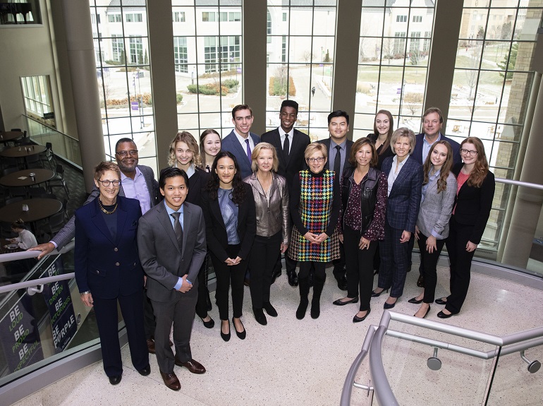 Group shot of the GHR Advisory Council and GHR Fellows at Anderson Student Center.