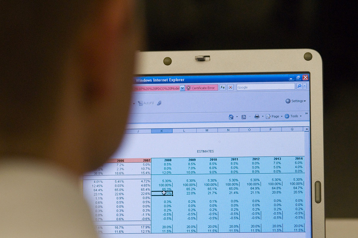 A student inputs numerical values on an excel spreadsheet. 