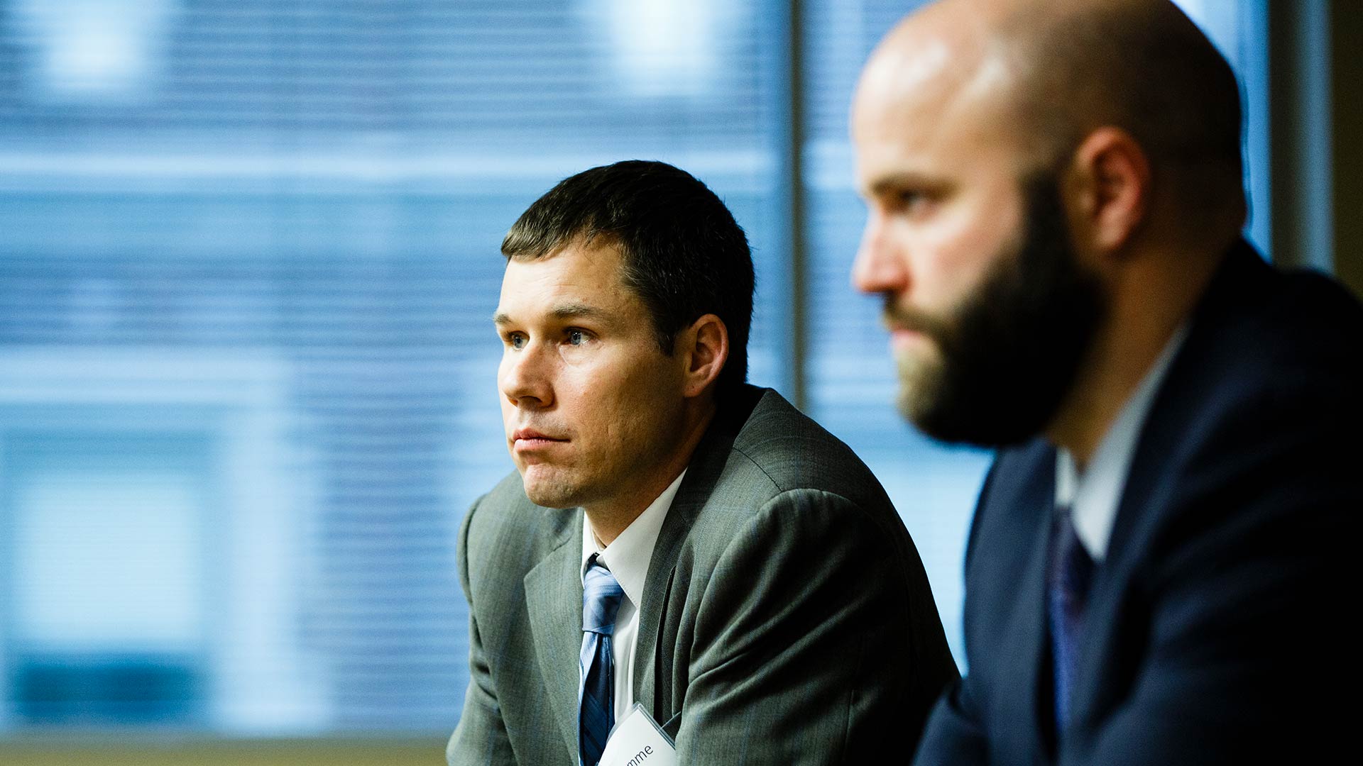 Student Ryan LaFlamme listens to a judge's feedback during the Fowler Business Concept Challenge November 20, 2015 in Schulze Hall.