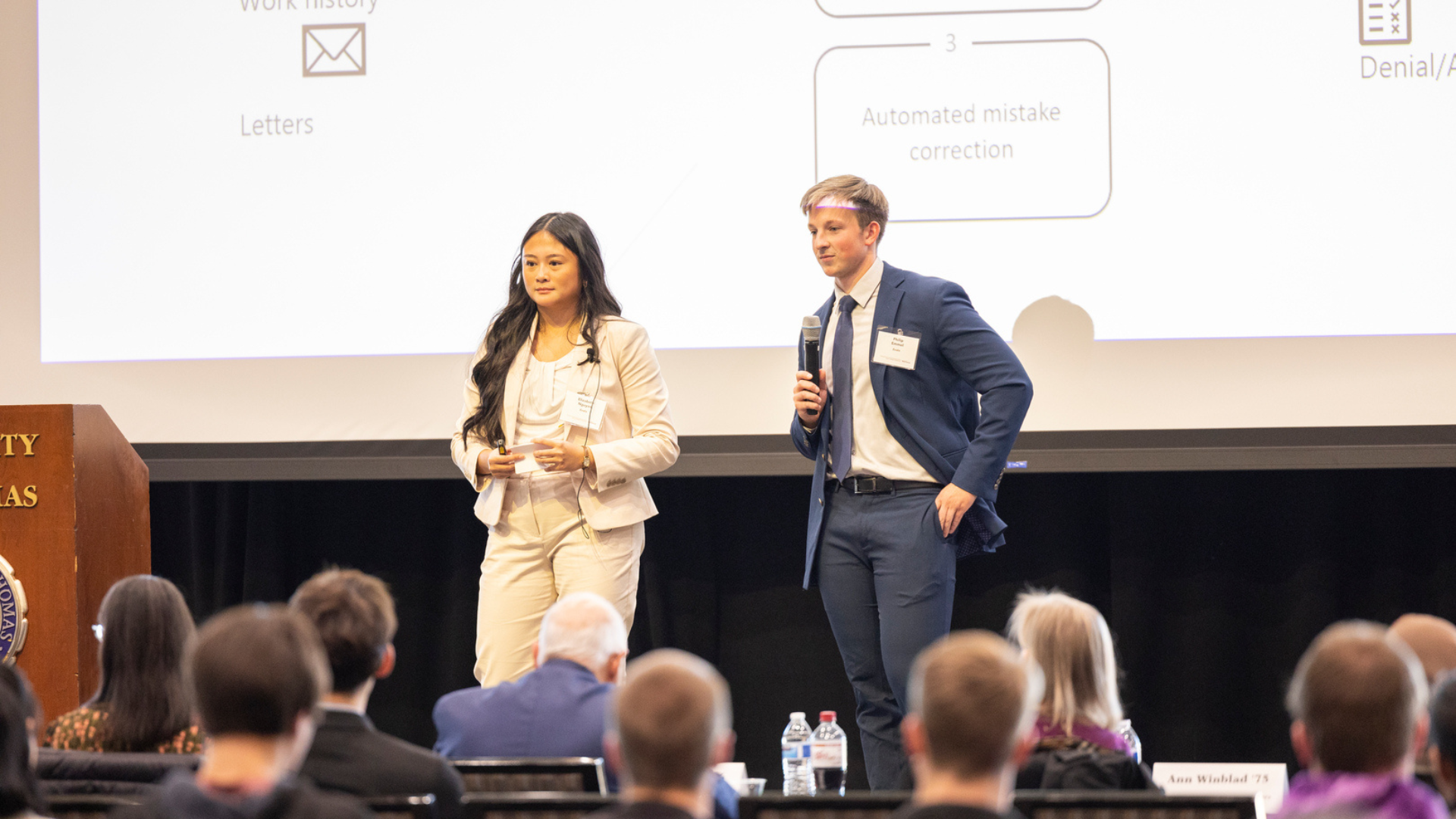 Students Elizabeth Nguyen and Philip Emmel makes their presentation during the Fowler Business Concept Challenge