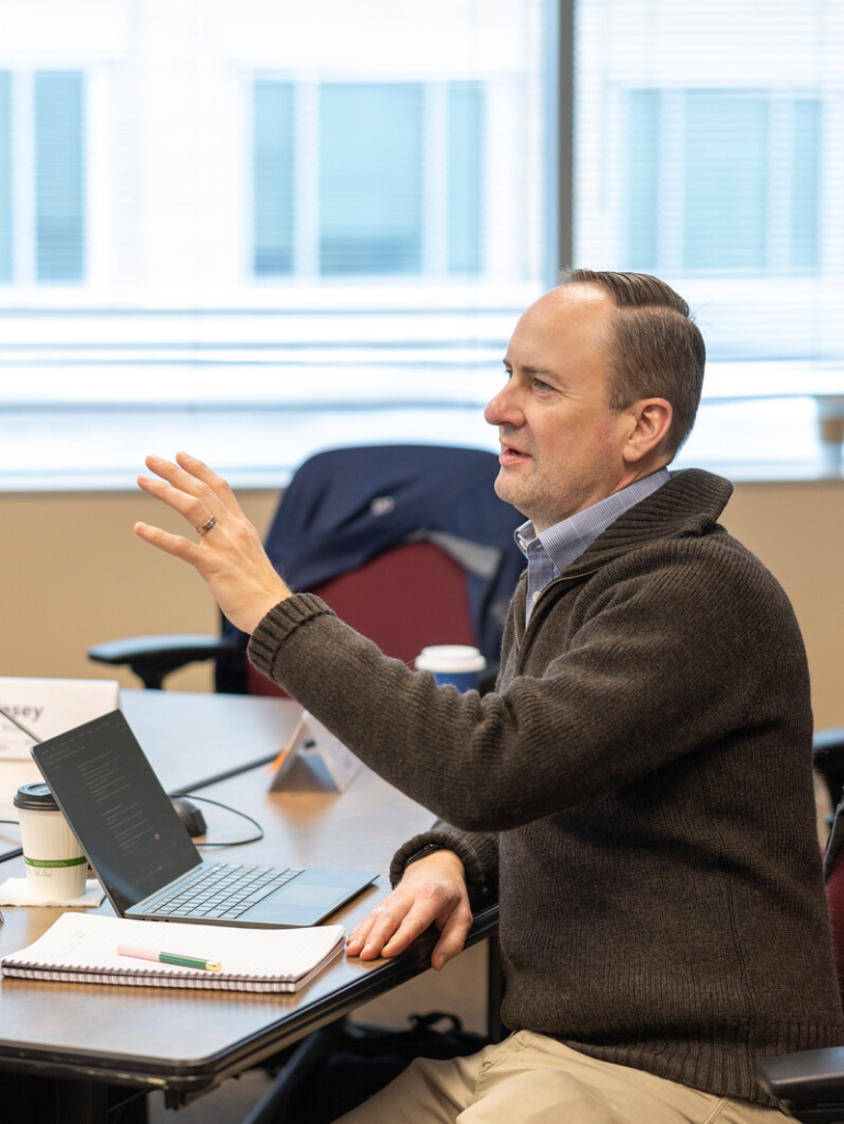 Executive MBA student discussing a topic