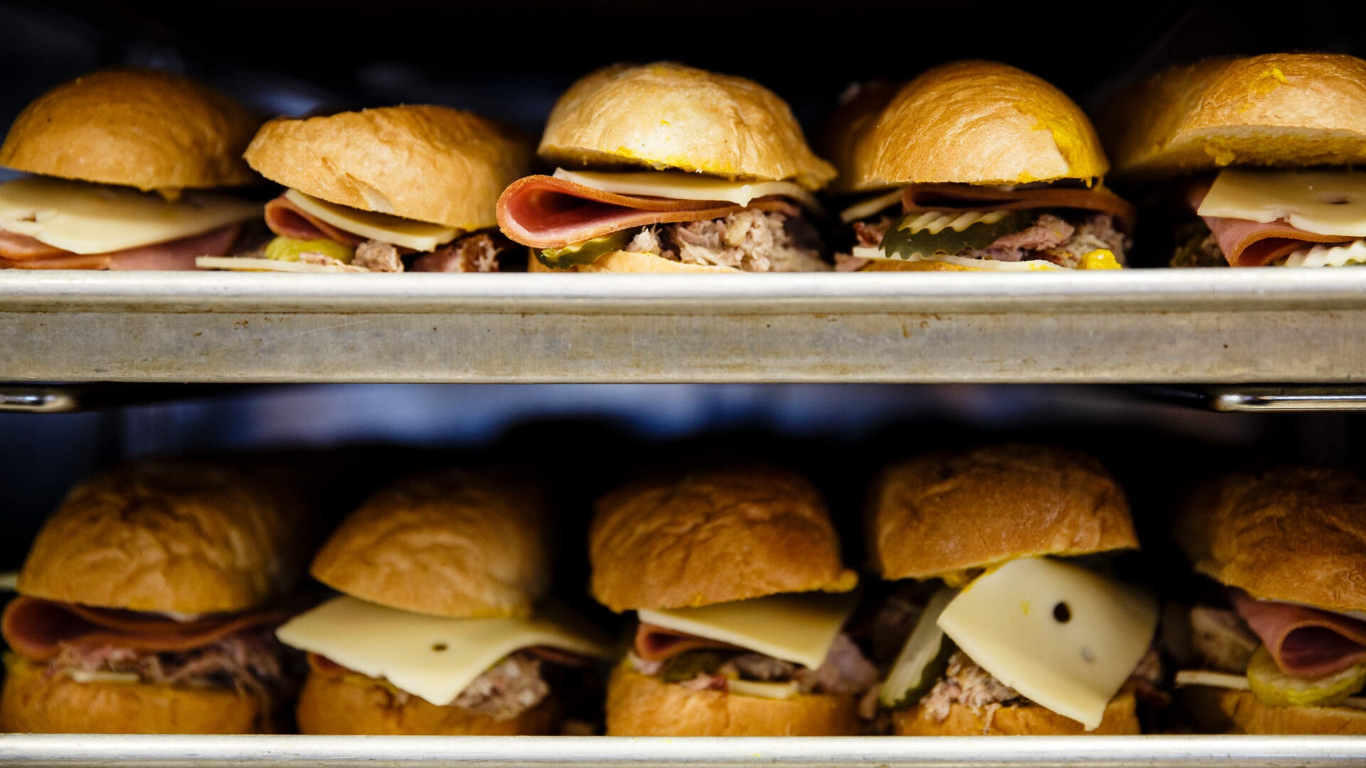 close-up of hot food trays