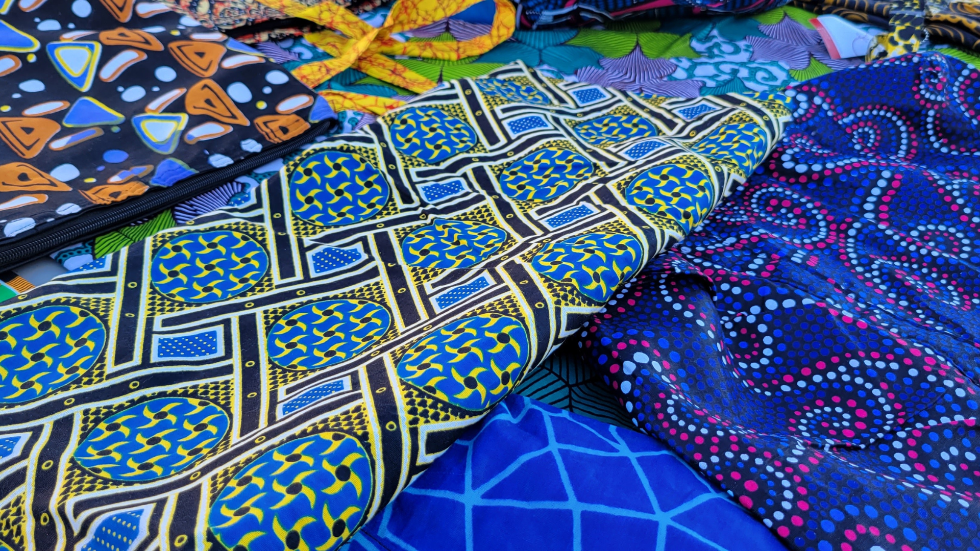 Bolts of colorful African textiles