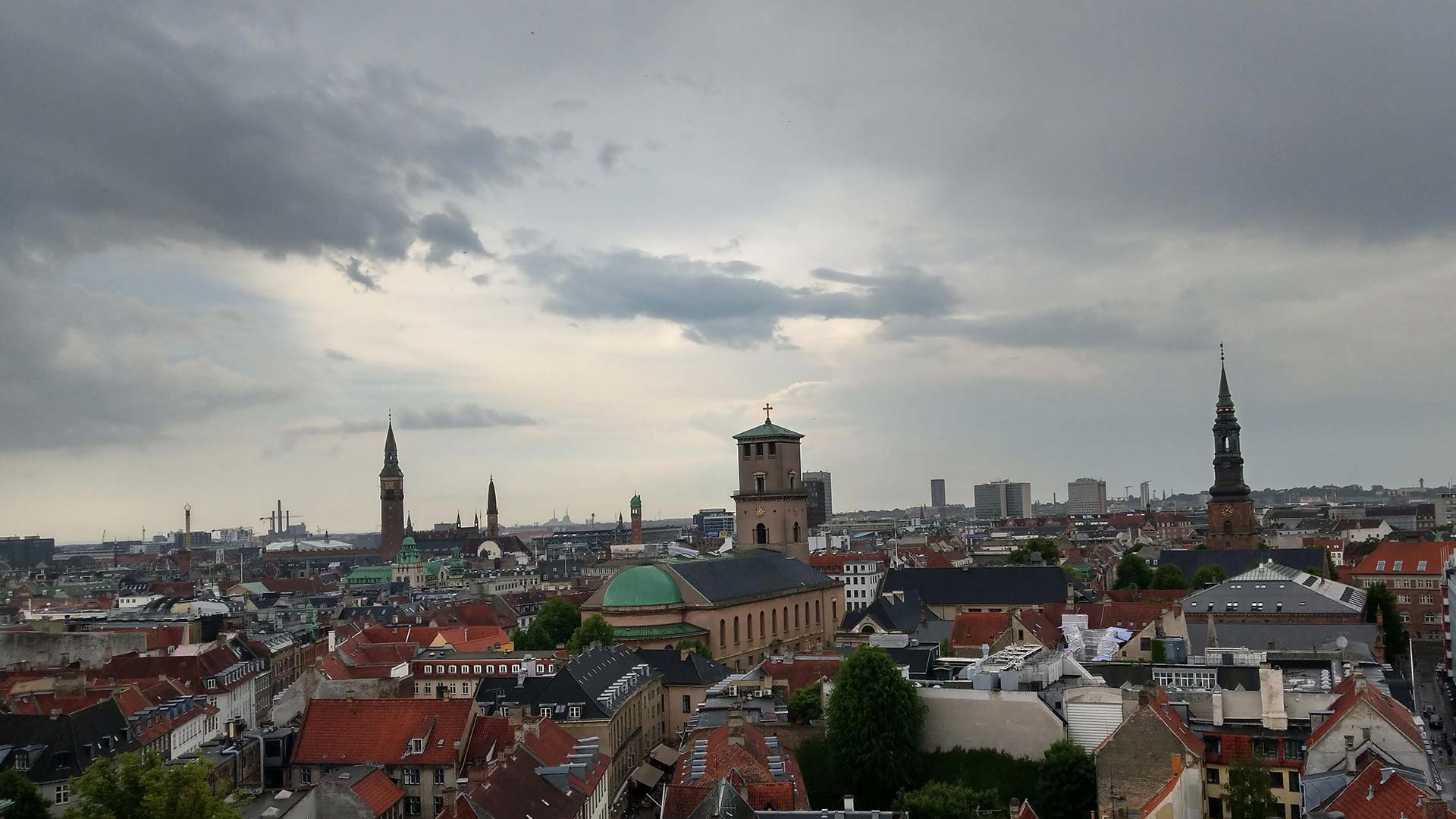 View of Copenhagen, Denmark buildings.